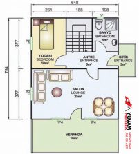 122m2 4+1 iki katlı prefabrik ev yerleşim planı alt kat