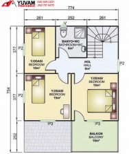 149m2 4+1 iki katlı prefabrik ev yerleşim planı üst kat